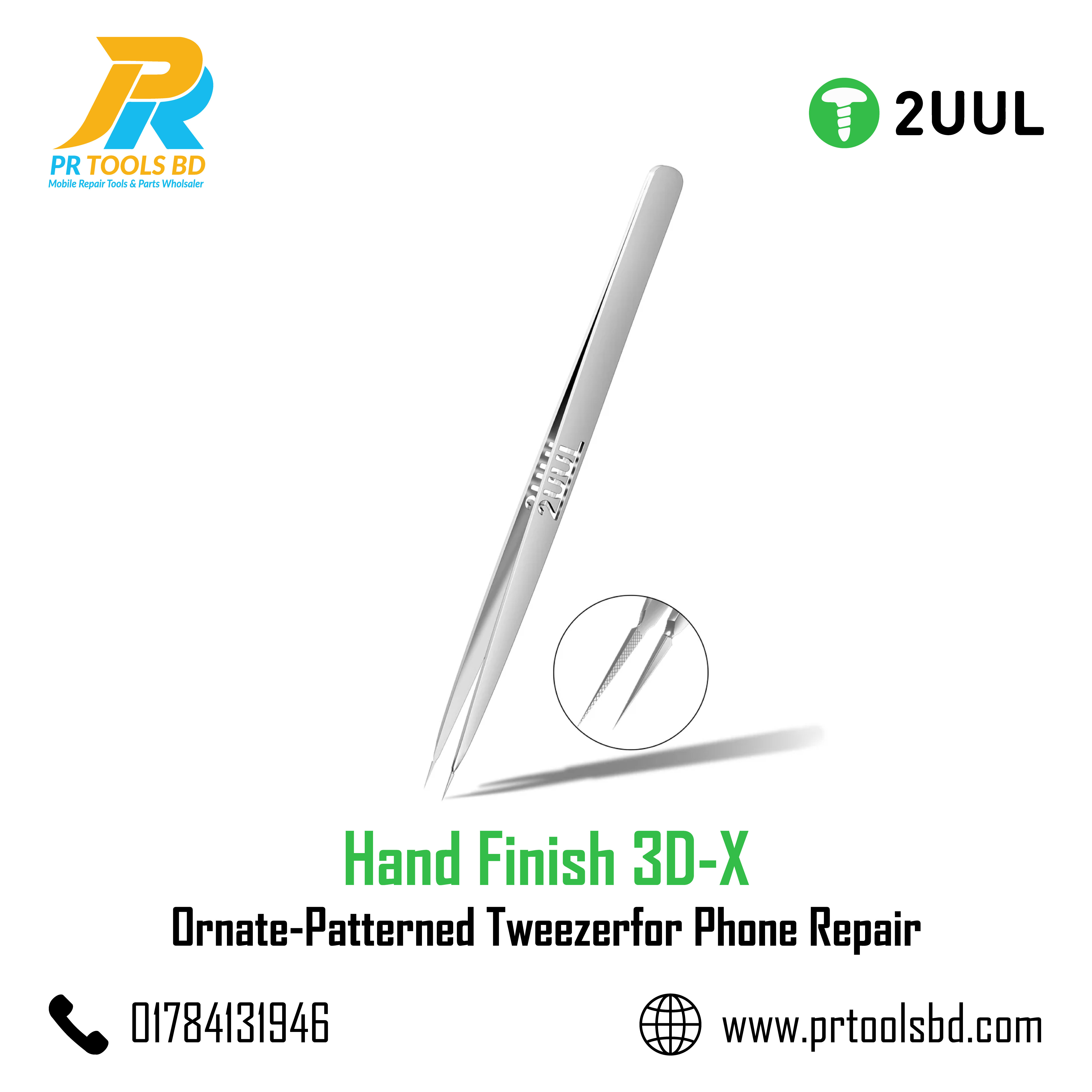 2UUL TW02 Hand Finish 3D X Ornate Patterned Tweezer for Phone Repair